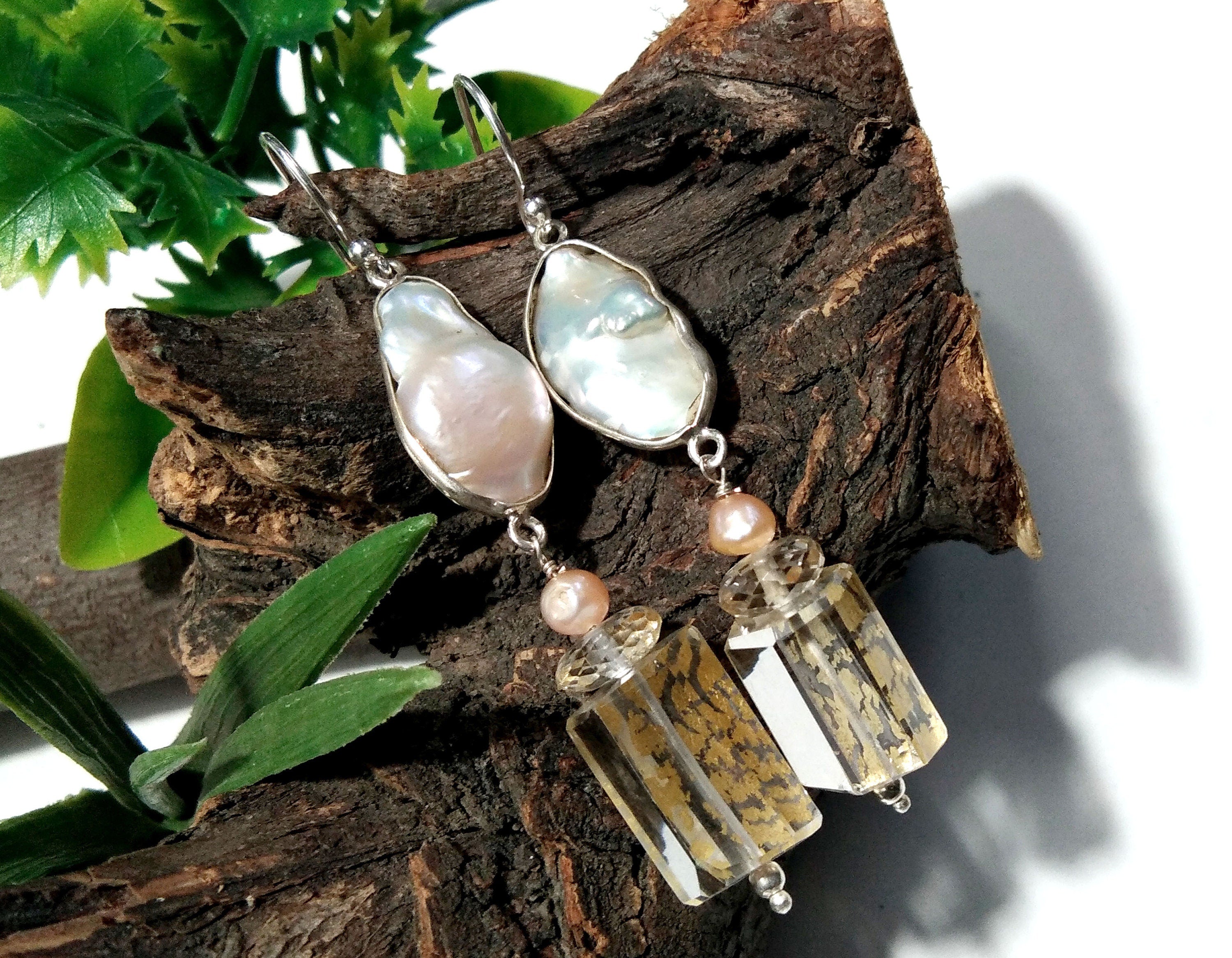 Amazing Color 100% Natural Doublet Gemstone Crystal & Pearl Multi Gemstone Earrings, With 925 Starling Silver Jewelry For Gifts Girls/Women